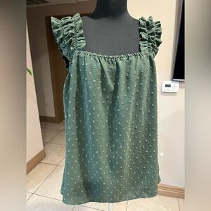 Green Ruffle Sleeve Women's Top